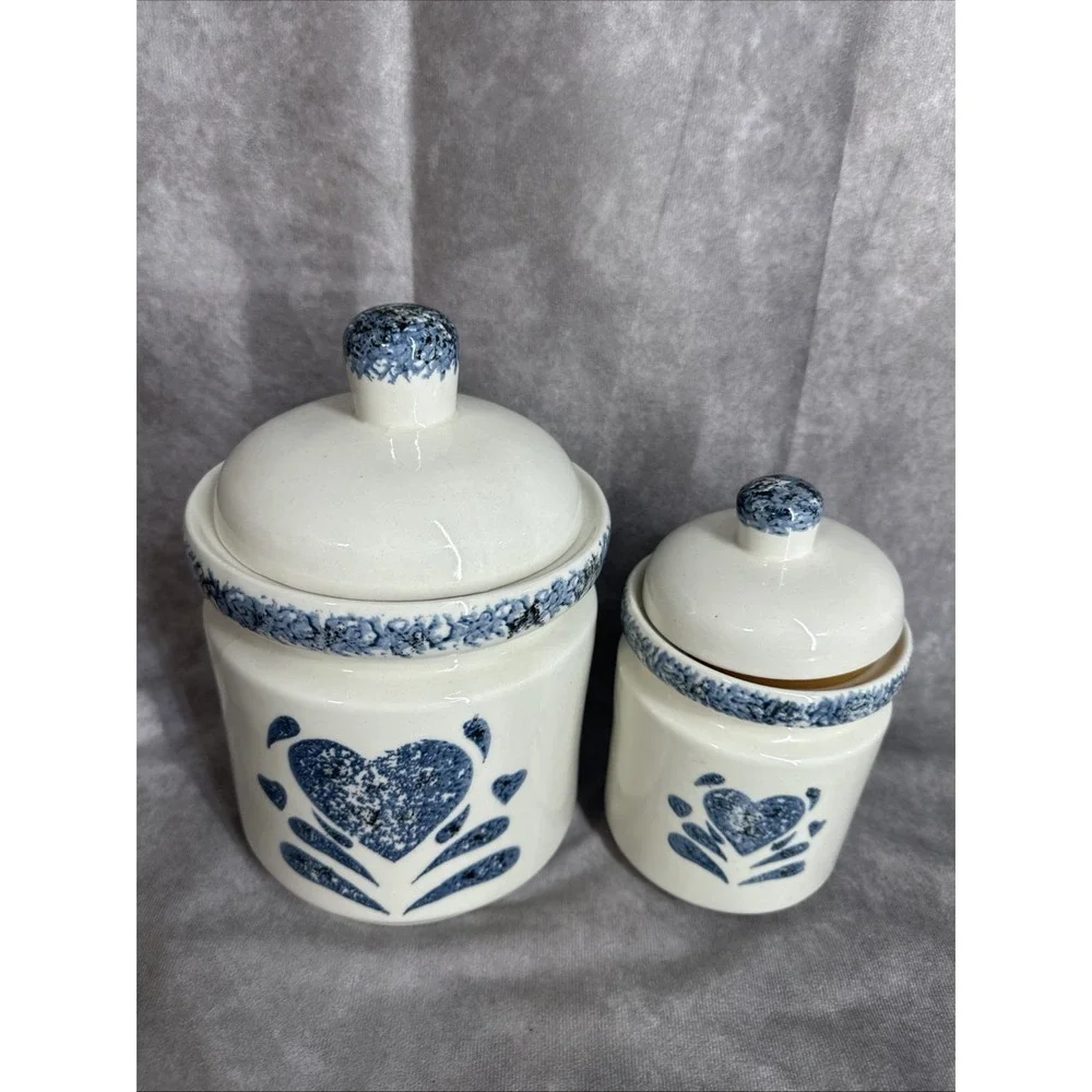 1990s Ceramic Blue Heart‎ Jars Kitchen Gibson 9
